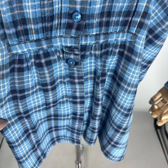 L.L. Bean Plaid Flannel Shirt Pintuck Top Size Medium 1/2 Button Pullover - Picture 5 of 13